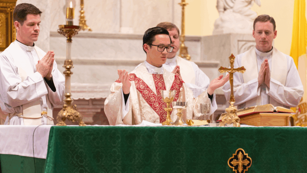 Novena Mass graphic promoting nine consecutive Masses for intentions.