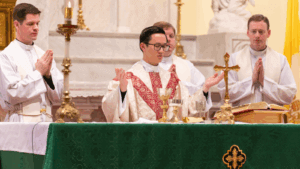 Novena Mass graphic promoting nine consecutive Masses for intentions.